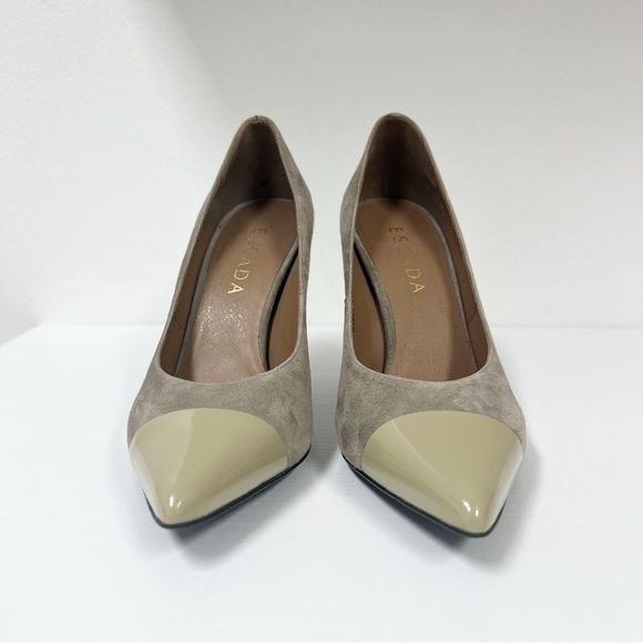Escada Suede Patent Stiletto Point 36.5 Taupe - Picture 3 of 8